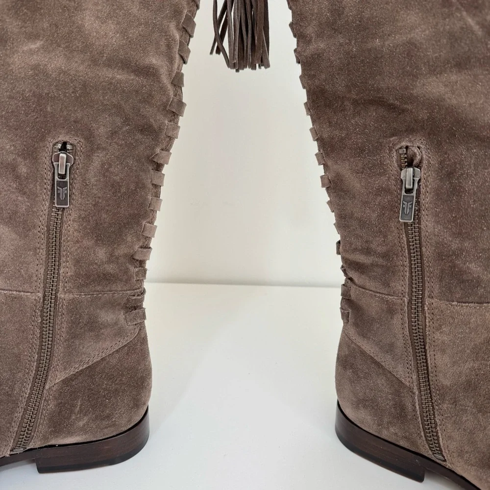 Frye‎ Tina Tassel Lace Back Suede Over The Knee Boots Size 5.5